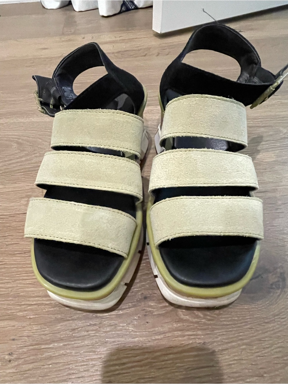 Women's Olive Green Two-Strap Platform Sandals with Black Ankle Strap